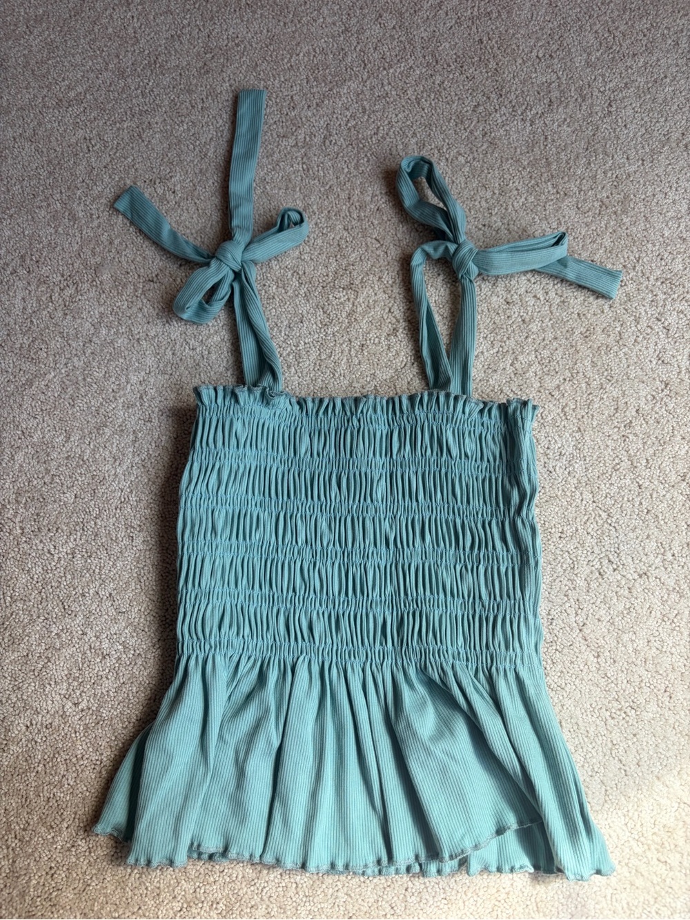 Altar'd State Light Teal Ribbed Smocked Tank with Tie Straps